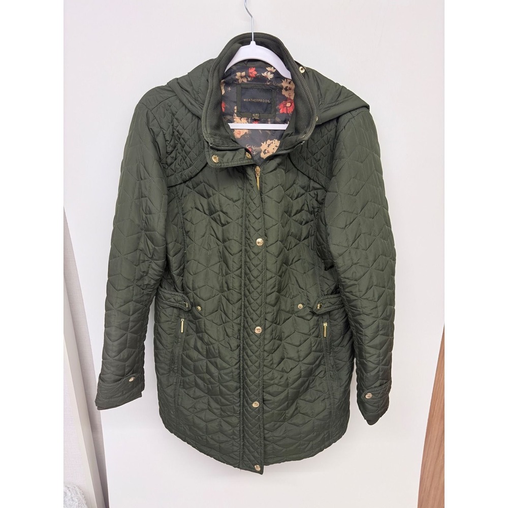 Weatherproof Equestrian Quilted Jacket Women XL Green Hooded Barn Coat Outdoor